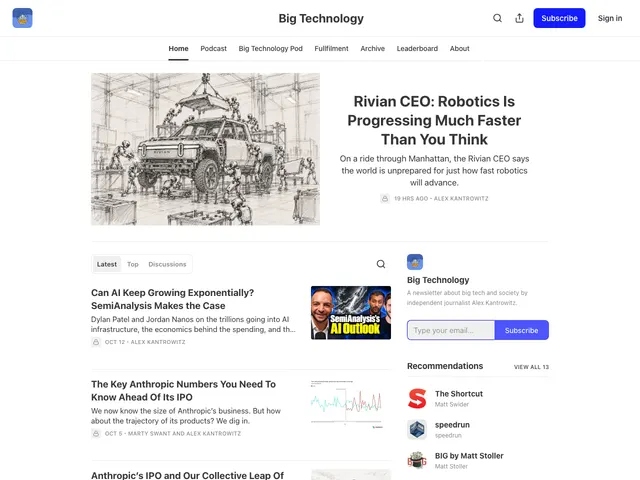 The Big Technology homepage