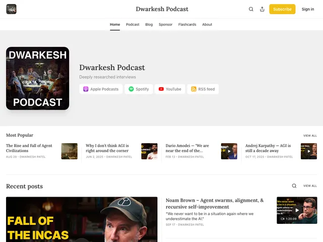 The Dwarkesh Podcast homepage