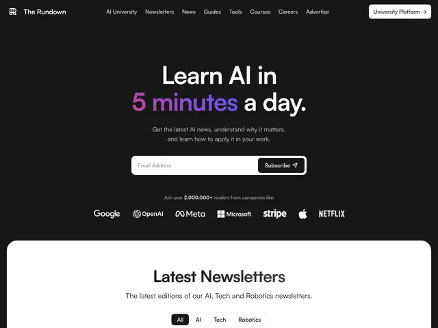 The The Rundown AI homepage