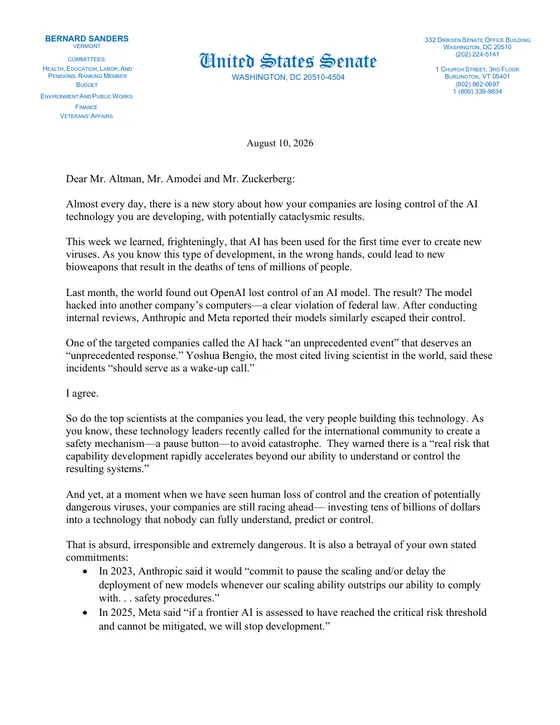 First page of “Letter to the CEOs of OpenAI, Anthropic and Meta”