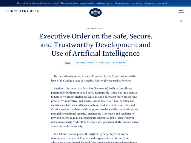 First page of “Executive Order on the Safe, Secure, and Trustworthy Development and Use of Artificial Intelligence”
