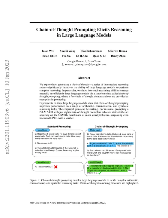 First page of “Chain-of-Thought Prompting Elicits Reasoning in Large Language Models”