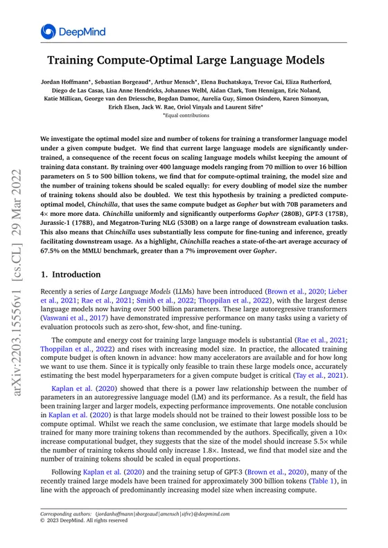 First page of “Training Compute-Optimal Large Language Models”