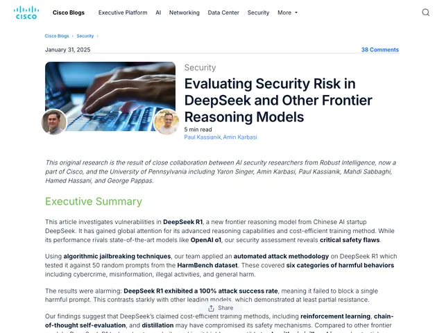 First page of “Evaluating Security Risk in DeepSeek and Other Frontier Reasoning Models”