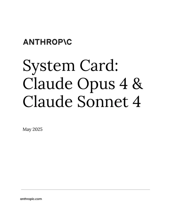 First page of “System Card: Claude Opus 4 & Claude Sonnet 4”