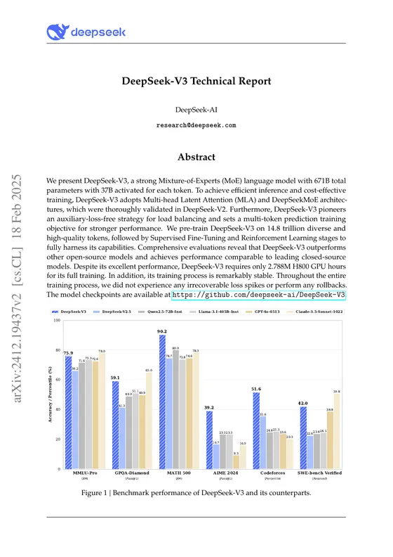 First page of “DeepSeek-V3 Technical Report”