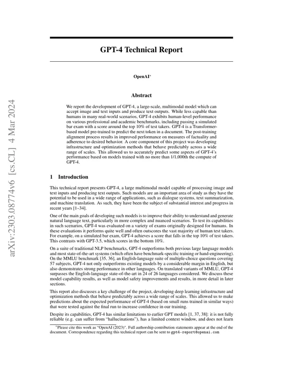 First page of “GPT-4 Technical Report”
