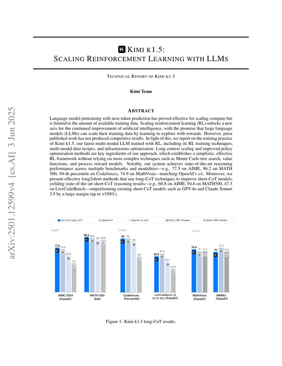 First page of “Kimi k1.5: Scaling Reinforcement Learning with LLMs”