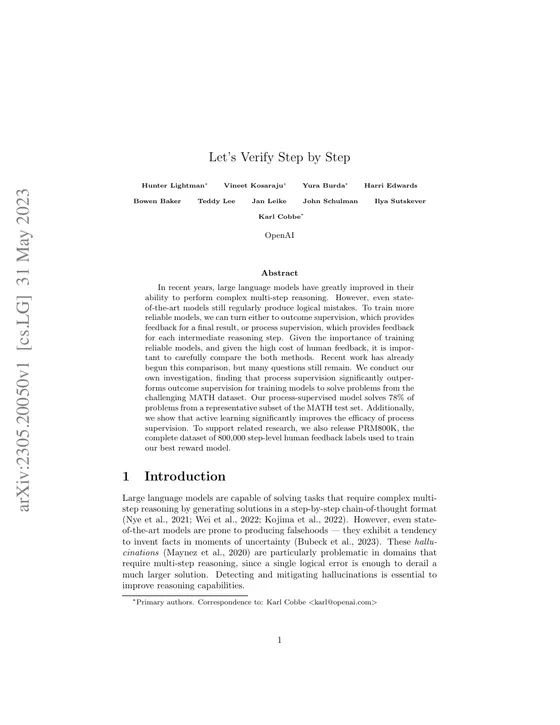 First page of “Let's Verify Step by Step”