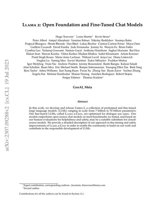 First page of “Llama 2: Open Foundation and Fine-Tuned Chat Models”