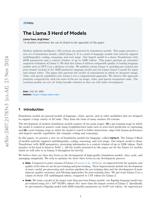 First page of “The Llama 3 Herd of Models”