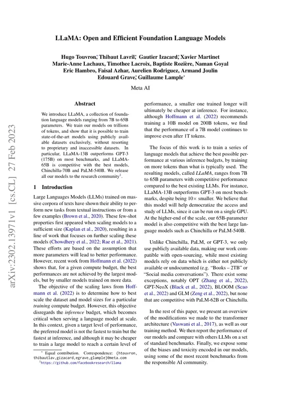 First page of “LLaMA: Open and Efficient Foundation Language Models”