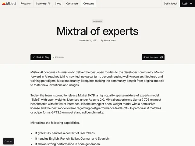 First page of “Mixtral of experts”