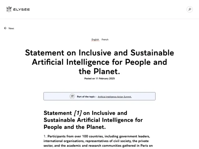 First page of “Statement on Inclusive and Sustainable Artificial Intelligence for People and the Planet”