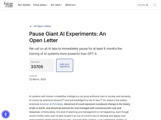 First page of “Pause Giant AI Experiments: An Open Letter”