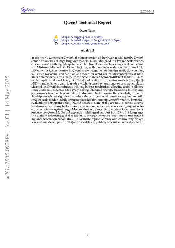 First page of “Qwen3 Technical Report”