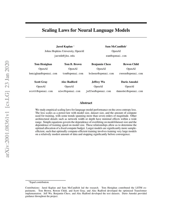 First page of “Scaling Laws for Neural Language Models”