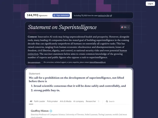 First page of “Statement on Superintelligence”
